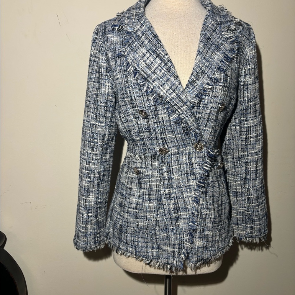 Ellen Tracy Blue and White Tweed Blazer